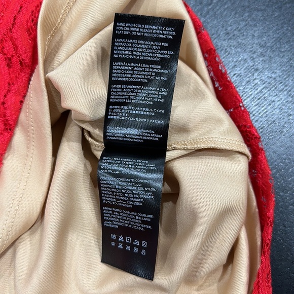 Bebe Red Lined Lace Bodycon Mini Dress with Mesh Inserts - XS - Picture 12 of 12